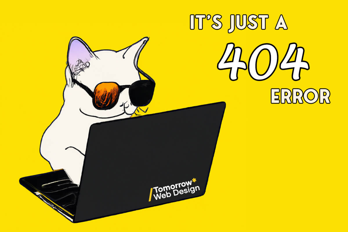 yellow backgrund cat wearing sun glasses using laptop digital art 404 page not found error