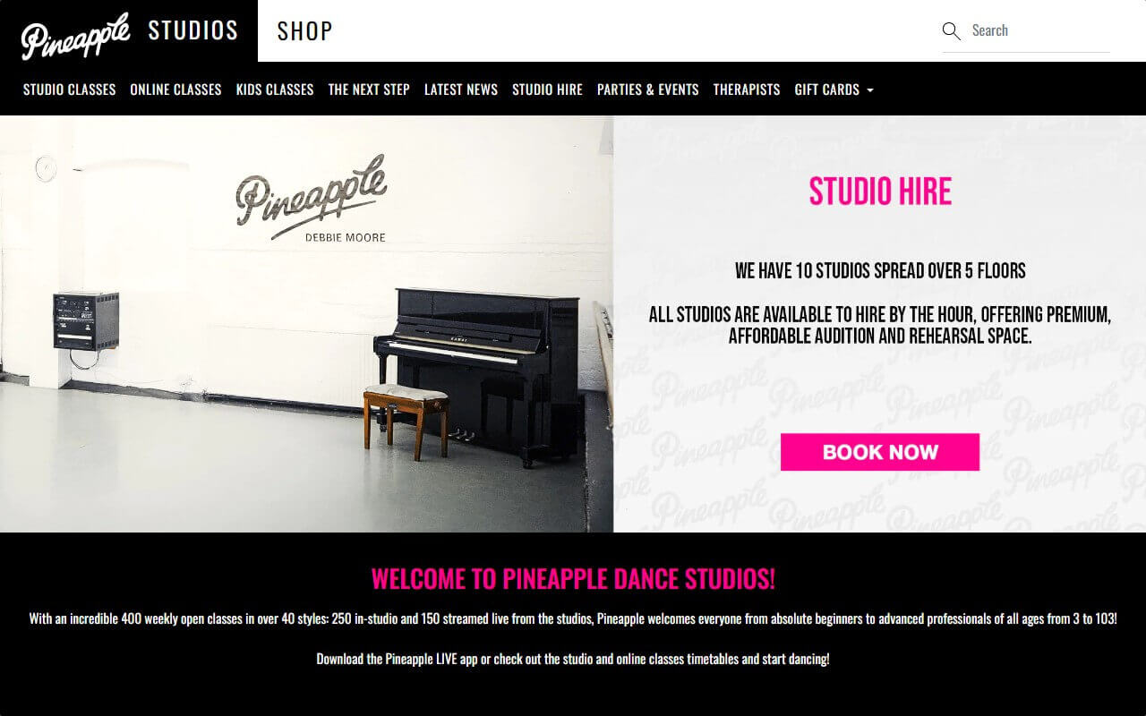 Pineapple Dance Studios Website